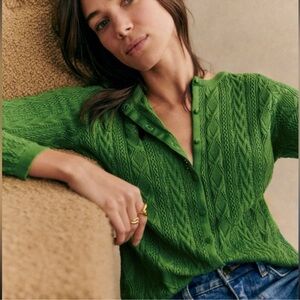 Sezane Green Cable Knit Cardigan